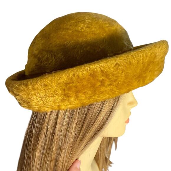 VTG MOD Duchess Italian Wool Felt Faux Fur Cloche Bucket Cossack Style Hat Amber main image 12